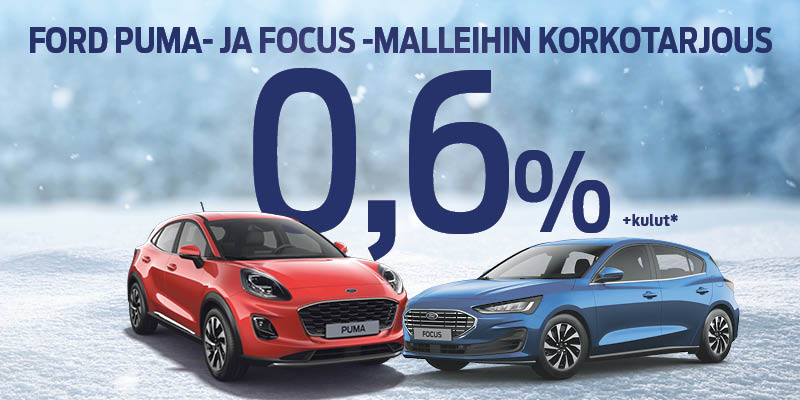 Ford Puma- ja Focus -malleihin korkotarjous 0,6% + kulut