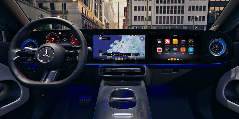 Täyssähköisen CLA Shooting Braken sisätila. Täyssähköisen CLA Shooting Braken sisätila.